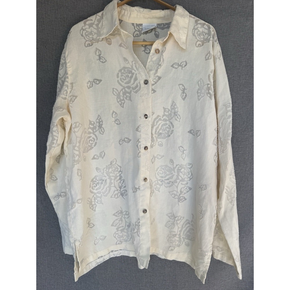 Click Color Me Cotton CMC Lg Blouse Button Cotton Burnout Floral Cream Ivory